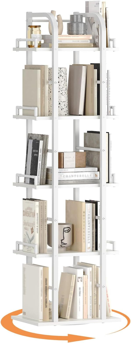 YATINEY 5 Tier Rotating Bookshelf, Freestanding Corner Bookshelf, 360 Spinning by Yatiney