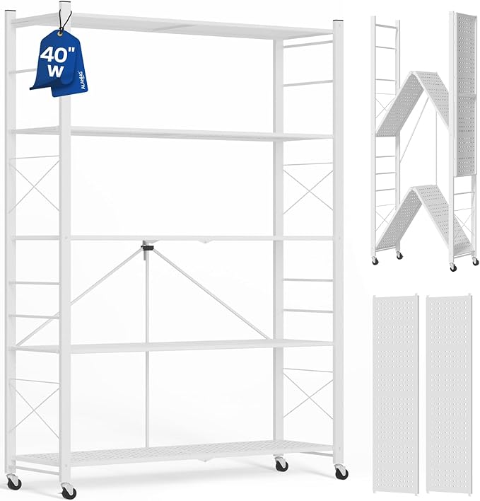 ALANNG 40" W Foldable 5-Tier Storage Shelves on Wheels Adjustable | Removable by ALANNG
