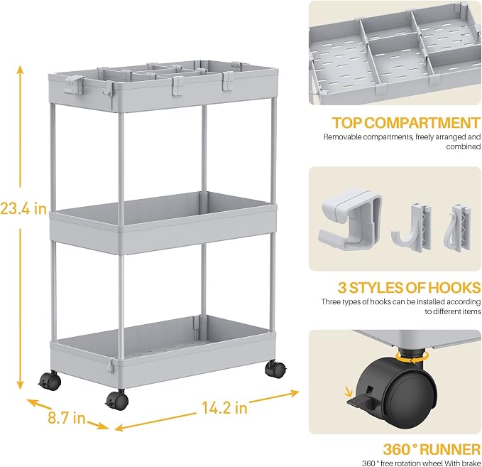 SPACELEAD 3 Tier Rolling Cart - Image 3