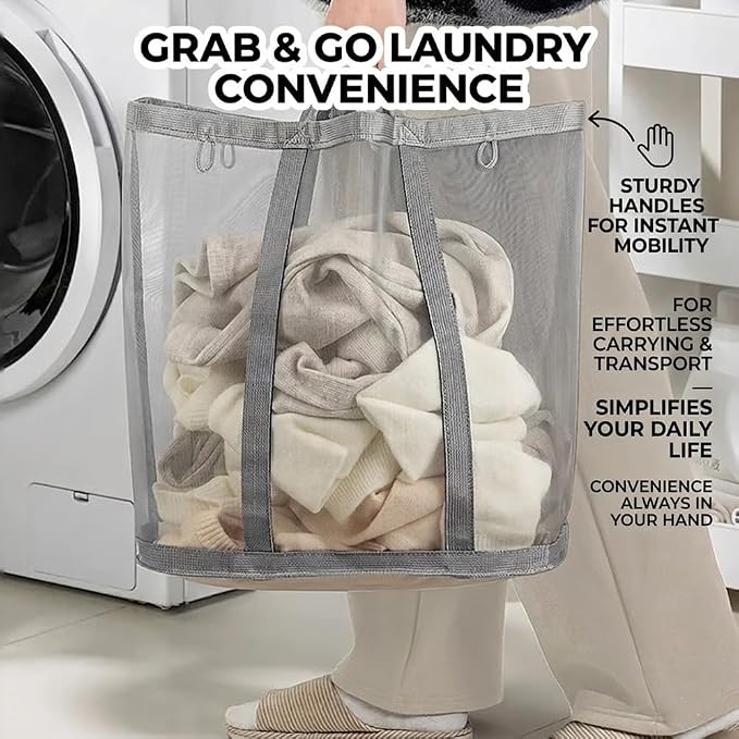 Wall-Mounted Foldable Laundry Basket, 41L Mesh Hamper, Beach & Camping. - Image 7