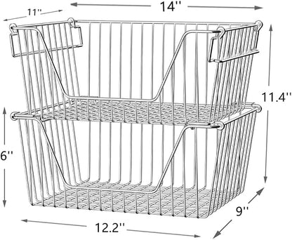 Slideep 14" Large Stackable Storage Baskets, Cabinet Organizer Sturdy Metal - Image 2
