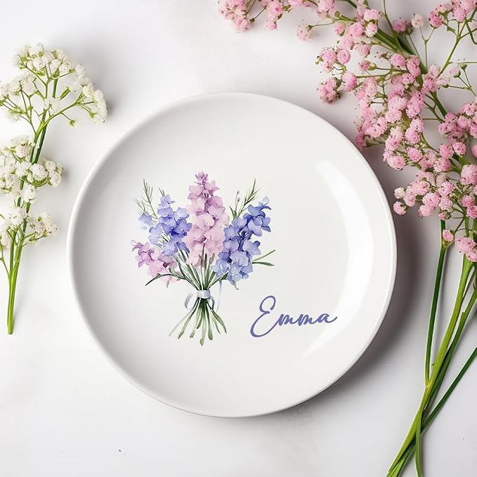Custom Ceramic Jewelry Tray Birth Flower Personalized Name Decorative Trinket - Image 7