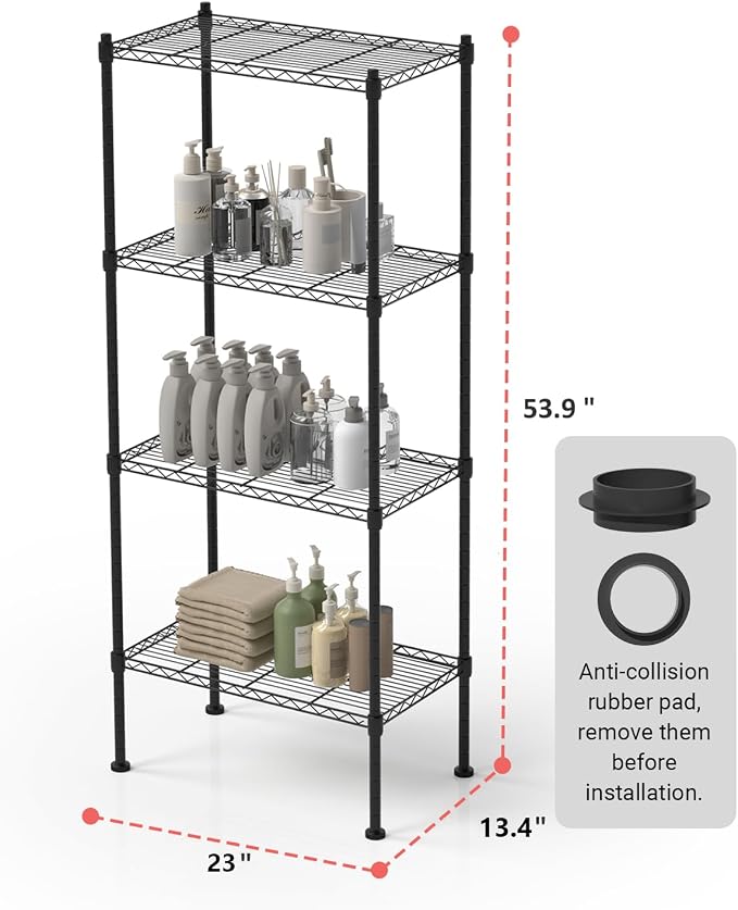 4 Tier Shelving Unit, 176 LBS Per Shelf Height Adjustable Narrow Storage Shelves - Image 3