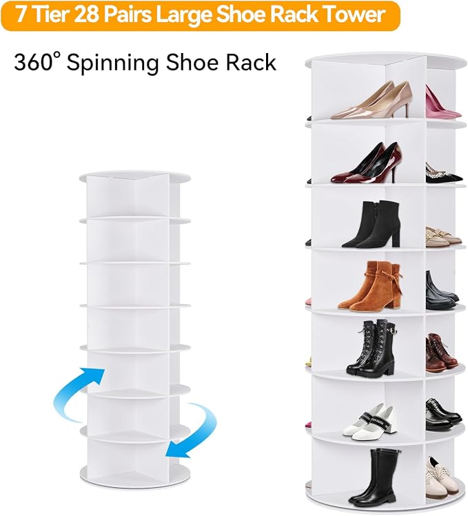 7 Tier Rotating Shoe Rack Tower, 360° Spinning Display Rack, Space Saving - Image 5