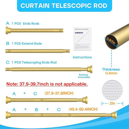 1 Pack Gold Spring Tension Curtain Rod 28-48 Inches, 7/8" inch Adjustable - Image 2