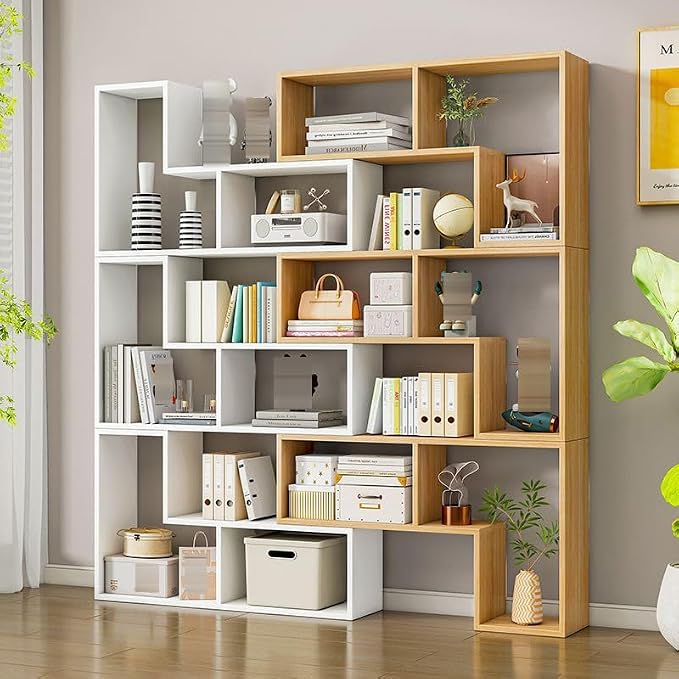 Expandable Bookcase with Adjustable Width, Wooden Room Divider Bookshelf by Unknown