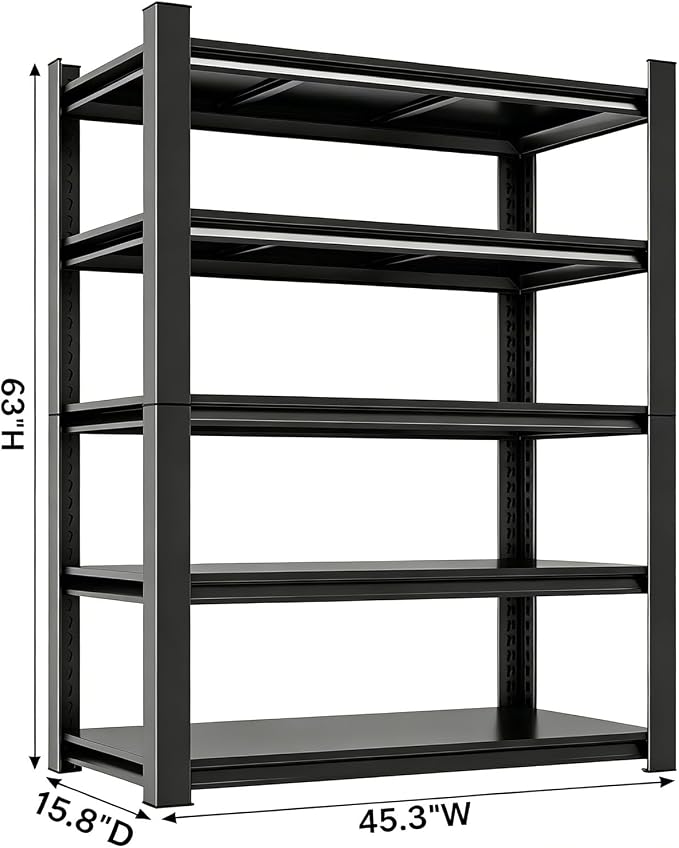 45" W Shelves for Garage Storage, 5 Shelf Adjustable Steel Standing Shelf Units - Image 2