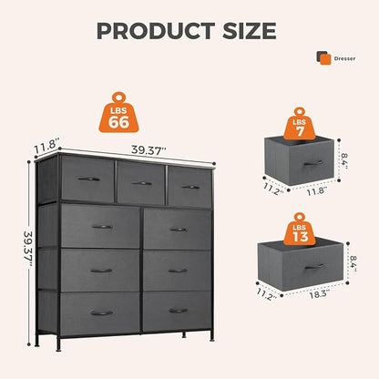 Sweetcrispy 9 Drawer Fabric Dresser Tall Chest Storage Organizer Tower | - Image 3