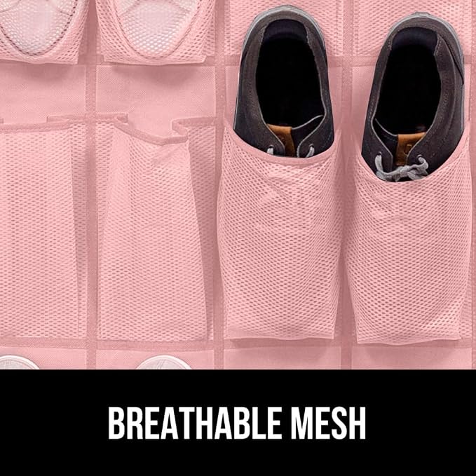 GORILLA GRIP Over the Door Shoe Organizer, 24 Large Breathable Mesh Pockets - Image 5