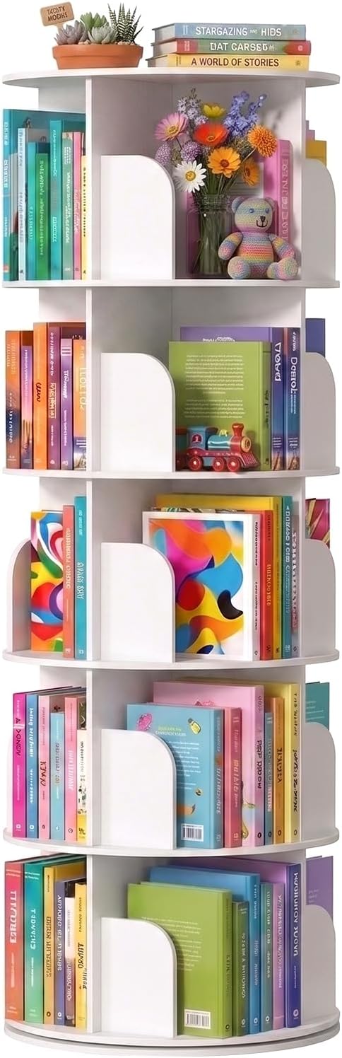 5 Tier Rotating Bookshelf Tower, Round Spinning Bookshelf | 360°revolving by SageNest