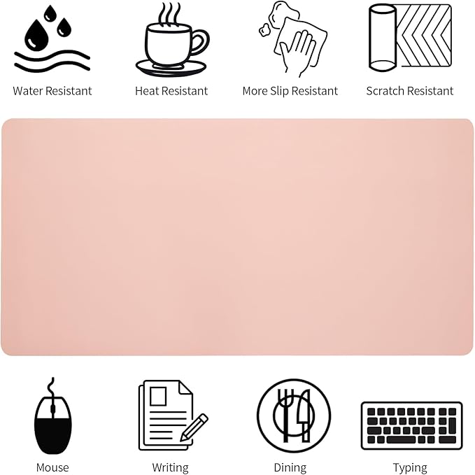 Bloss Pink Desk Mat, Waterproof Non-Slip Leather Desk Pad, Large Mouse Pad - Image 5