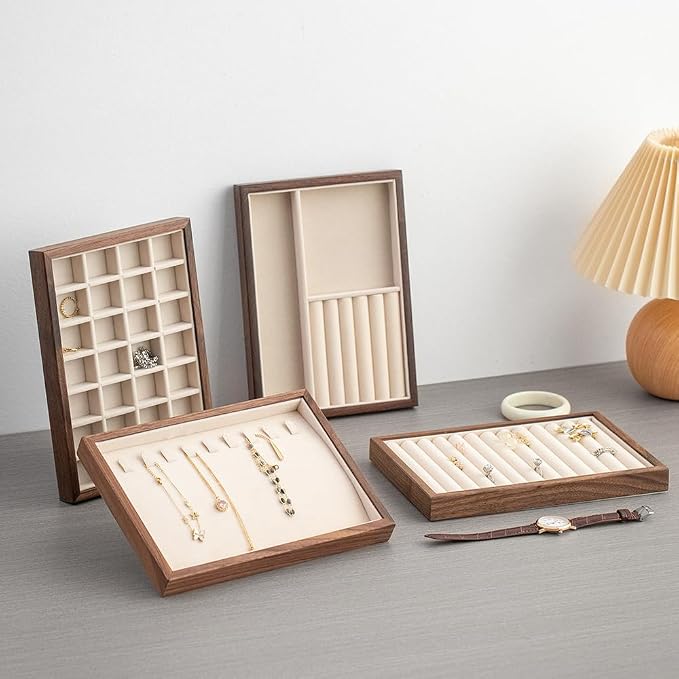 9 Grid +3 Line Black Walnut Wooden Jewelry Tray Organizer - Image 8