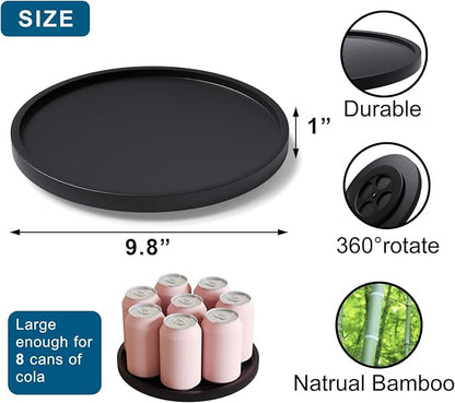 Lazy Susan Organizer for Kitchen, Bamboo Turntable for Cabinet, Middle（Black） - Image 6
