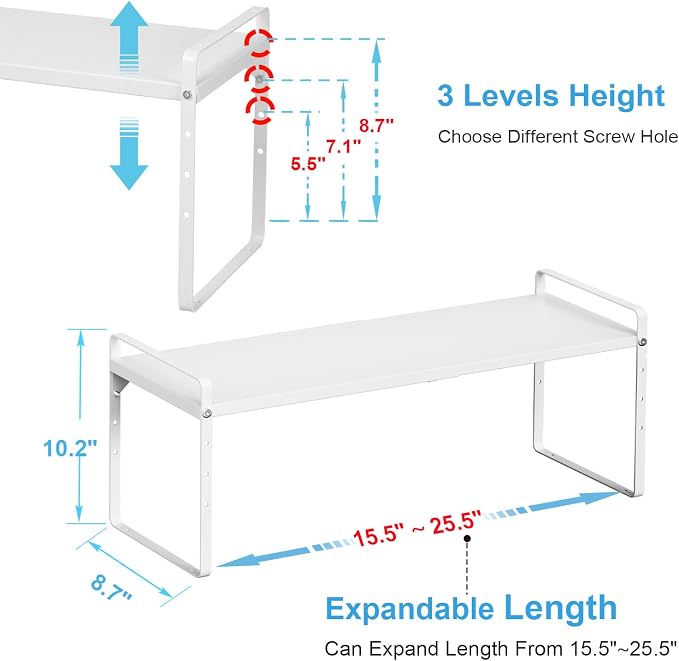 15.5 to 25.5 Inch Kitchen Cabinet Shelf Organizers, Adjustable Kitchen Counter - Image 2