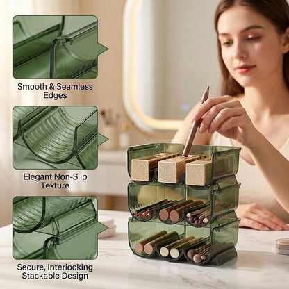 Green Stackable Lipstick Organizer Acrylic Cosmetic Display Case, 3-Tier - Image 7