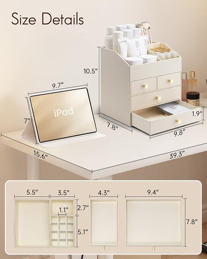 Vlando Makeup Organizer Countertop, Large Vanity Organizer PU Leather Make up - Image 3
