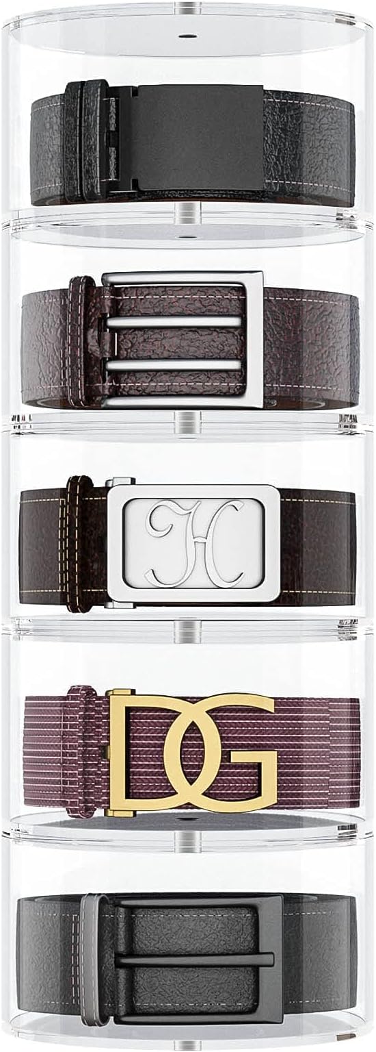 NIUBEE Belt Organizer, Acrylic 5 Layers Belt Case Storage Holder and Display by NIUBEE
