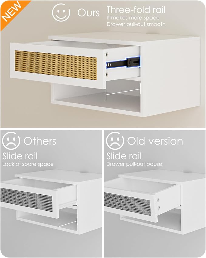 Small Modern Nightstand with Drawer, Floating Shelves - Image 5