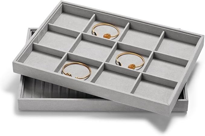 12 Grids Microfiber Jewelry Trays Bracelets Tray Stackable Jewelry Organizer - Image 9