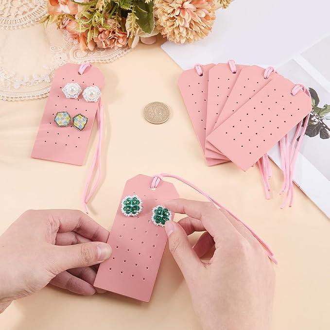 6Pcs Pink Portable Leather Earring Holders Pierced Stud Display Card Organizer - Image 3