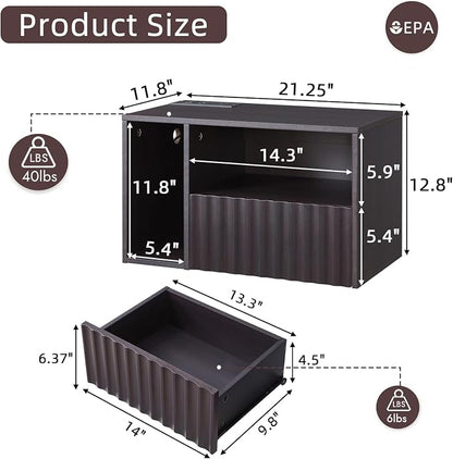 Modern Espresso Fluted Floating Nightstand - Image 2