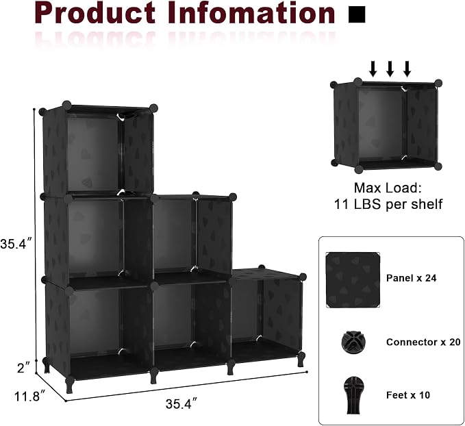 UNKU Cube Storage Organizer, 6 Cube Closet Organizer Storage Shelves, DIY - Image 3