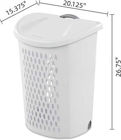 Wheeled Laundry Hamper with Retractable Handle, Plastic Rolling Laundry Basket - Image 2