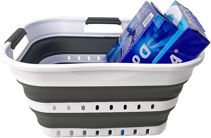 SAMMART Collapsible Plastic Rectangular Laundry Basket - Image 2