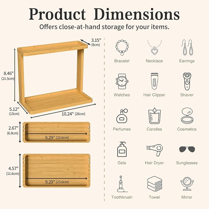 PEKER Bamboo Bathroom Organizer Countertop – Small Vanity Storage Shelf - Image 2