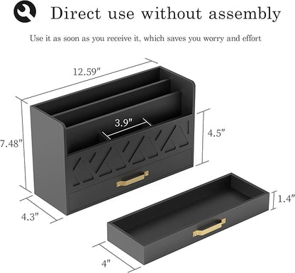 Bamboo Mail Organizer Countertop Wood Desk Organizer Drawer Tabletop Storage - Image 2