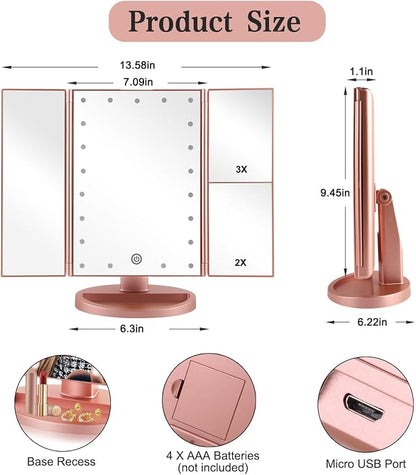 Tri-fold Lighted Vanity Makeup Mirror - Image 2