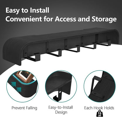 Coat Rack Wall Mount with Hidden Hooks Modern Key Holder Wood Entryway Hook - Image 4
