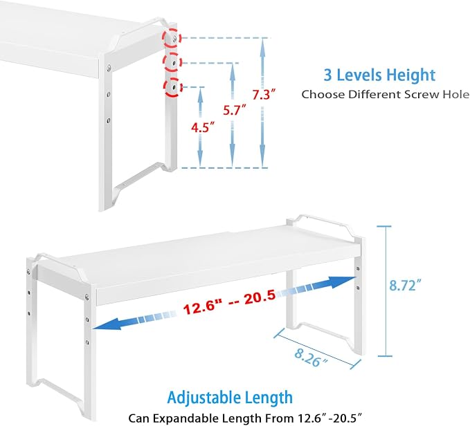 Set of 2 Expandable Kitchen Cabinet Shelves Organizers, Stackable Adjustable - Image 2