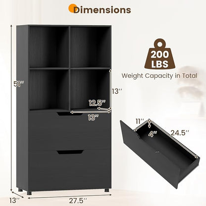 GOFLAME 4-Tier Bookcase with 2 Drawers, 51” Tall Bookshelf with 4-Cube Open - Image 3