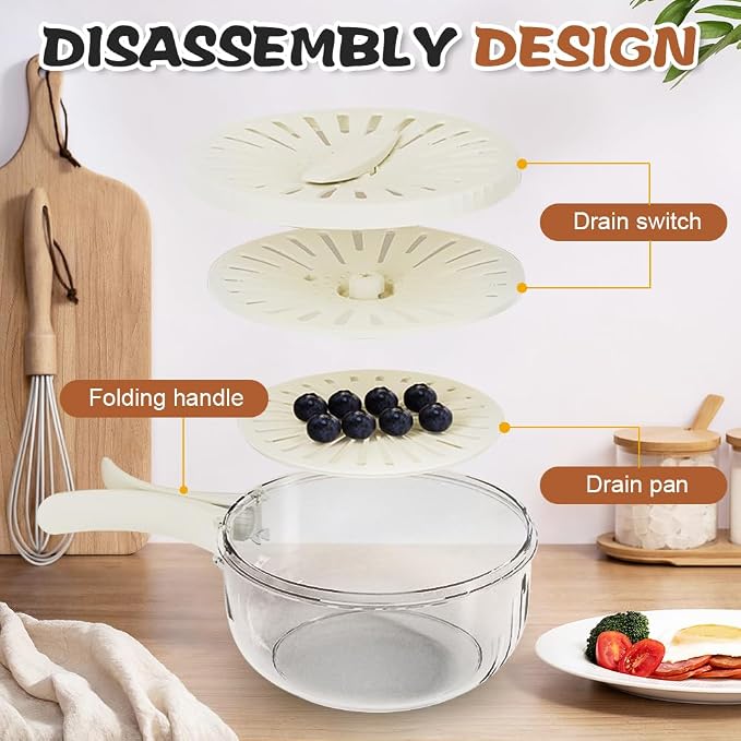 Multi-Functional Fruit and Vegetable Washing Bowl, Fruit Strainer Container - Image 5