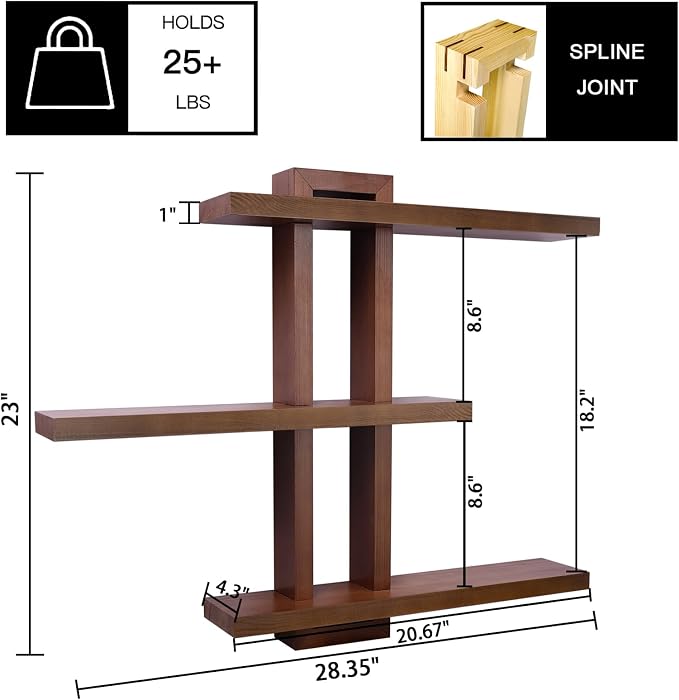 yaqew Variable Floating Shelves Wood Set of 3, Cube Wall Mounted Shelves 28.35" - Image 3