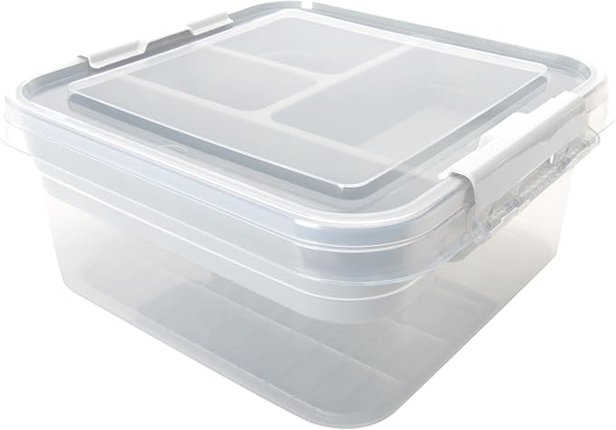 Simplify 5 Compartment Gift Supply Storage Box | 2 Tier Box | Red | Clear Top by Simplify