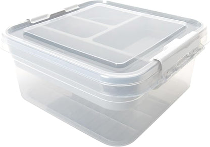 Simplify 5 Compartment Gift Supply Storage Box | 2 Tier Box | Red | Clear Top by Simplify