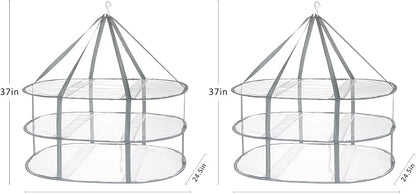 2 Pack 3-Tier Folding Mesh Clothes Hanging Dryer, Sweater Drying Rack, Large - Image 2