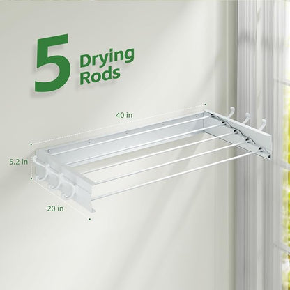 BAKON Clothes Drying Rack Wall Mounted 40", Laundry Clothes Drying Rack - Image 2