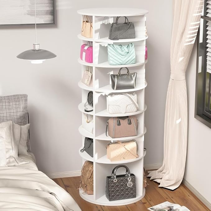 7 Tier Rotating Shoe Rack Tower, 360° Round Rotating Storage Tower, Living Room by Unknown