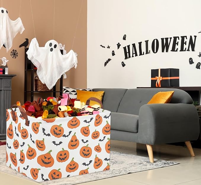 Rectangular Halloween Basket for Kids Pumpkin Basket Toy Storage Bin Organizer - Image 2