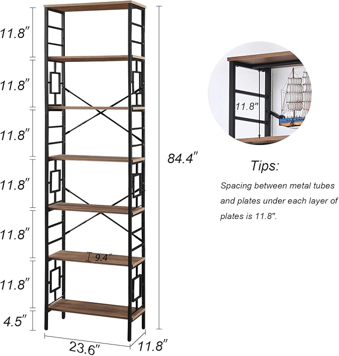 HOMISSUE Tall Bookshelf, 84 Inch Industrial Bookshelf - Image 2