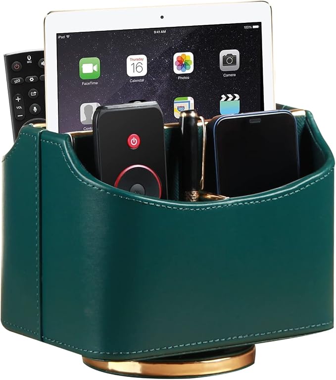Leather Remote Control Holder for Table, 360 Degree Spinning TV Remote Caddy by YAPISHI