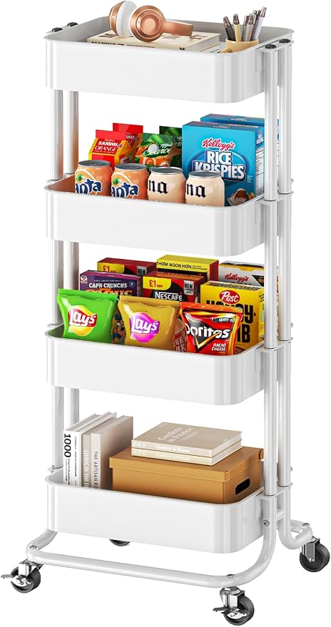 Pipishell 4 Tier Metal Rolling Utility Cart, Heavy-Duty Storage Rolling Cart - Image 8