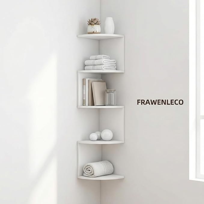 5-Tier Corner Shelf Wall Mount, Screw-Mounted Floating Bookshelf - Image 8