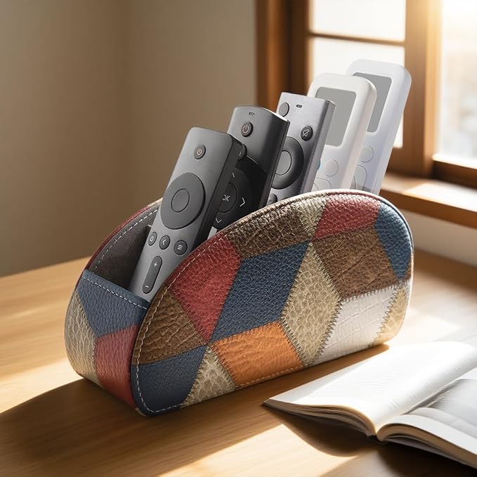 Remote Control Holder with 5 Compartments, PU Leather Remote Holder Compatible - Image 3