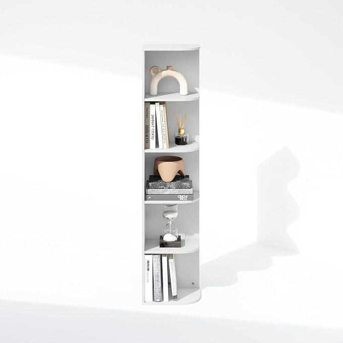Furinno Reed Corner Shelf, 5-Tier Corner Bookshelf, Book Shelf, Corner Shelves - Image 7