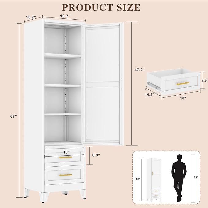 Tall Metal Narrow Storage Cabinet 67" H - Image 2