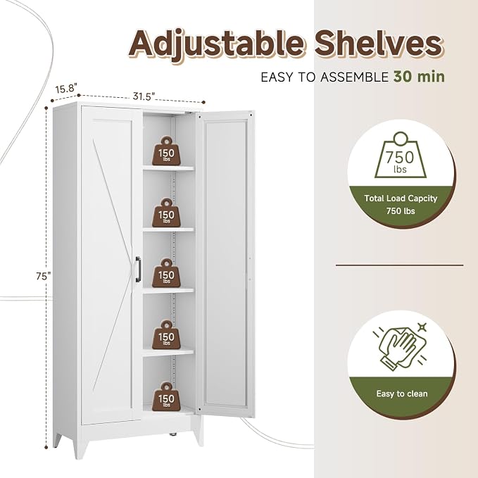 Letaya 75" H Metal Storage Cabinet - Image 2